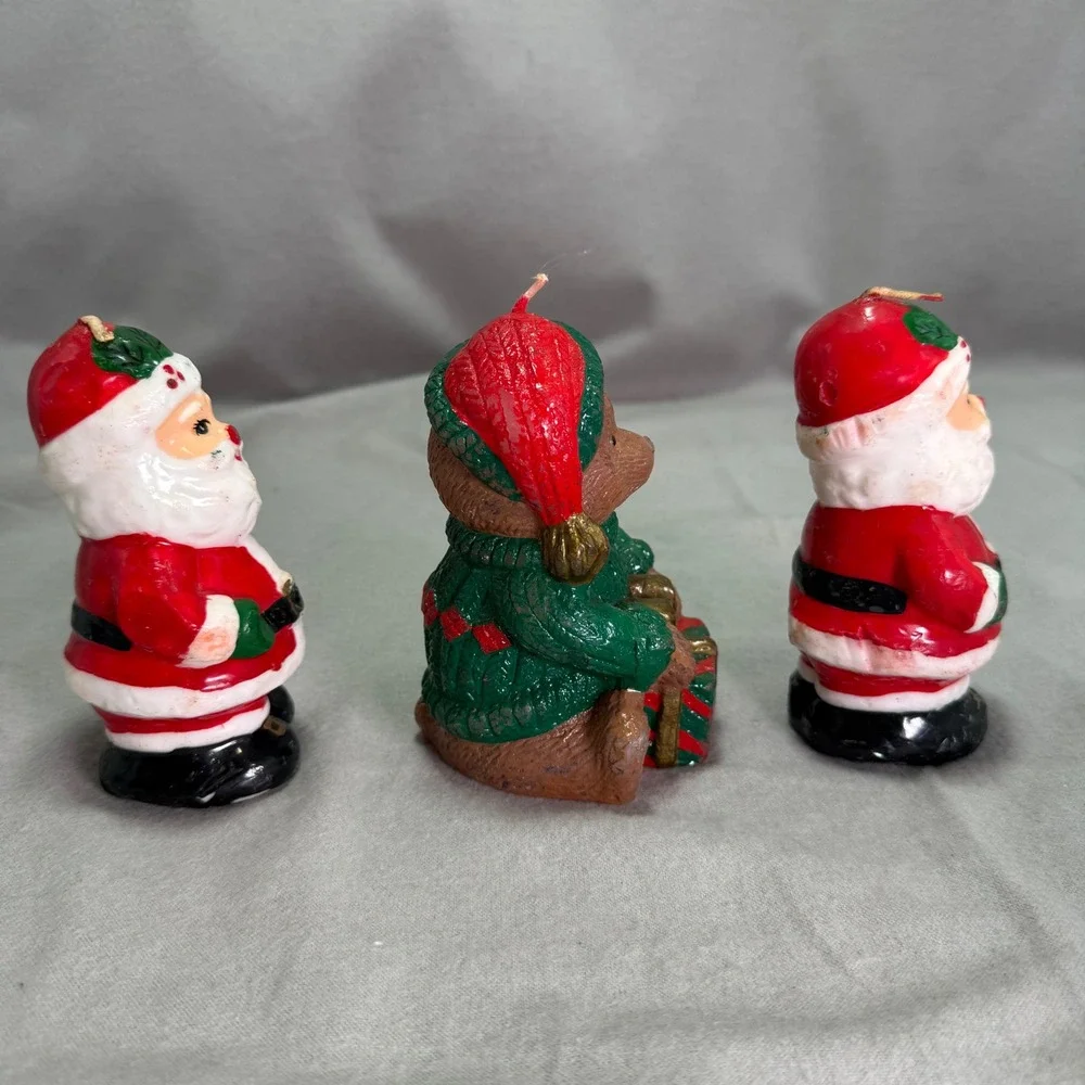 Vintage Christmas Candle Lot Interpur Santa Claus Teddy Bear Retro Kitsch Unlit